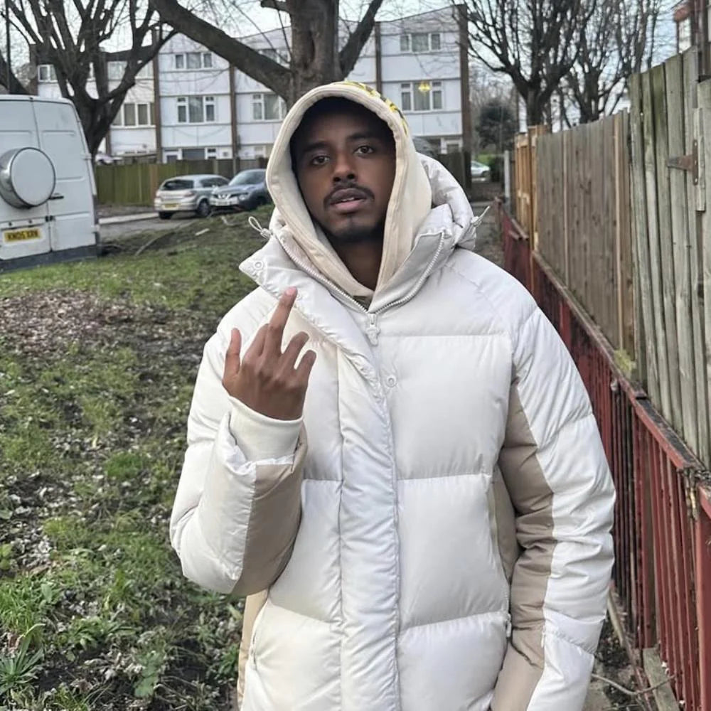 Syn Puffer Coat - Beige/White
