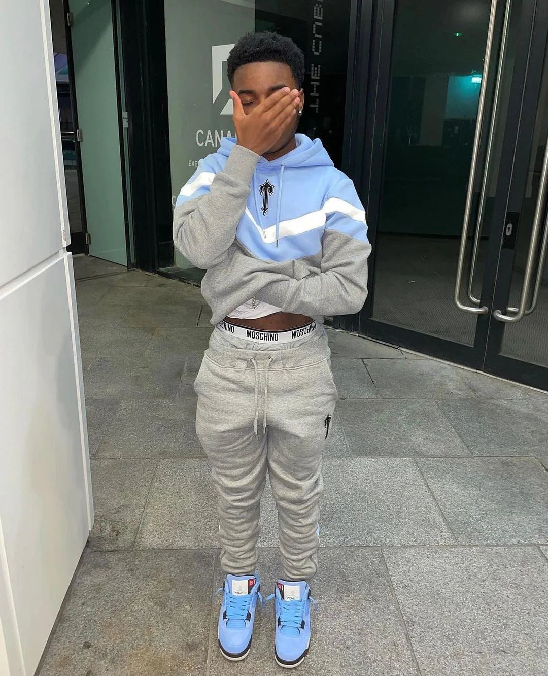 TS V-Stripe Tracksuit - Grey/Sky Blue