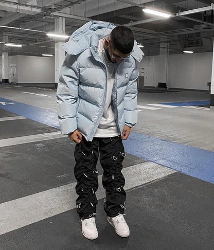 TS Detachable Hooded Puffer Jacket - Ice Blue