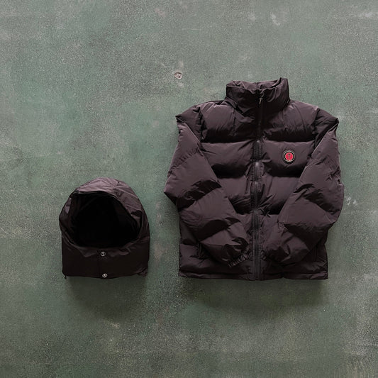 TS Detachable Hooded Puffer Jacket - Black/Red