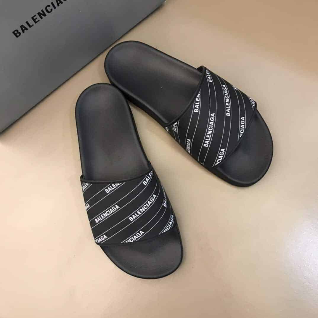 Balenciaga Pool Slide Sandals - Black/White