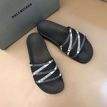 Balenciaga Pool Slide Sandals - Black/Grey