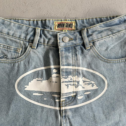 Crtez Island Baggy Jean Shorts - Light Blue
