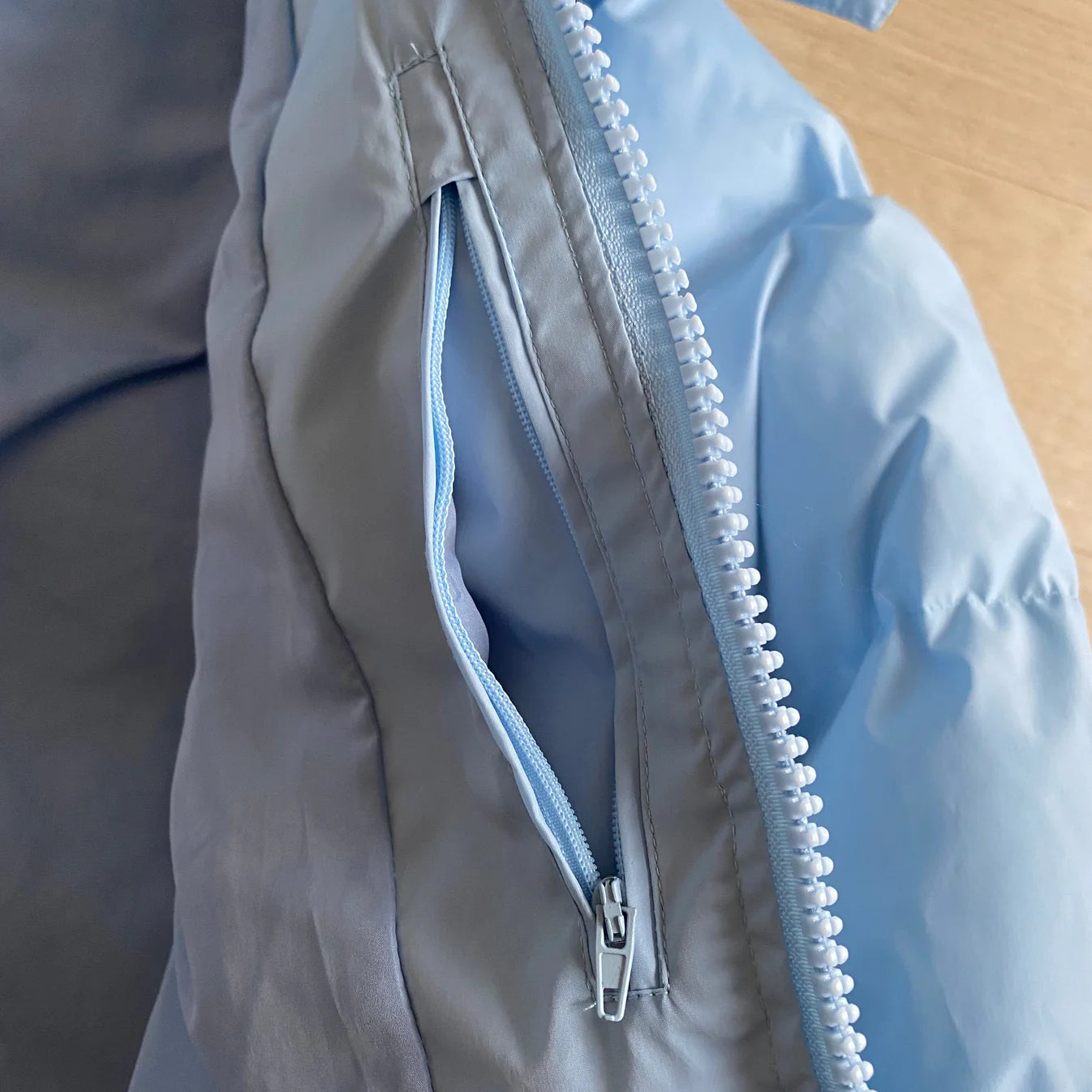 TS Detachable Hooded Puffer Jacket - Ice Blue