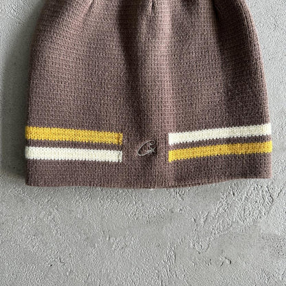 Crtez Knit Stripe Beanie - Brown