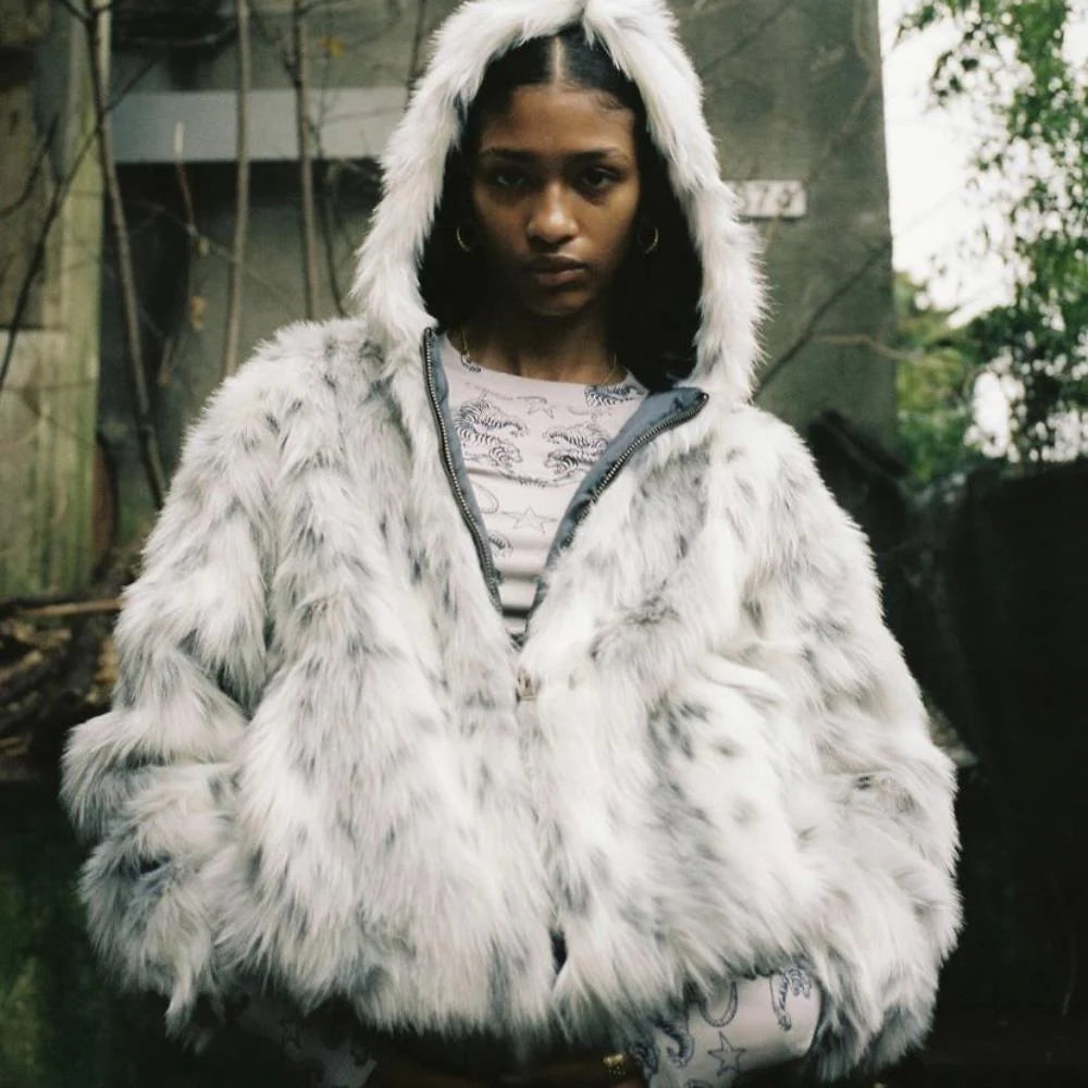 Crtez Faux Fur Hooded Jacket - White