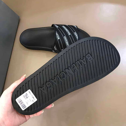 Balenciaga Pool Slide Sandals - Black/White