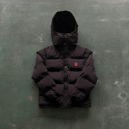 TS Detachable Hooded Puffer Jacket - Black/Red