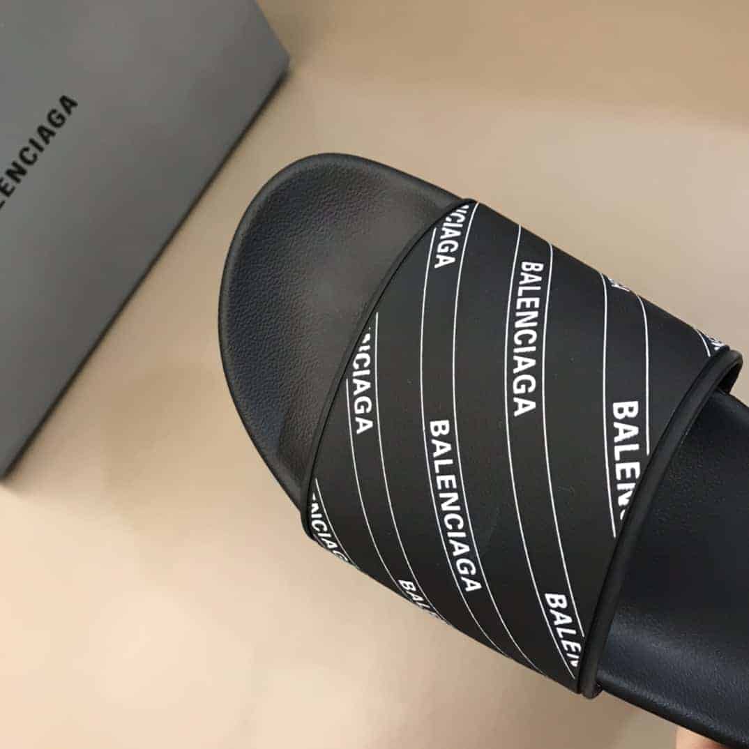 Balenciaga Pool Slide Sandals - Black/White