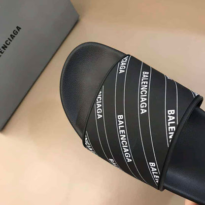 Balenciaga Pool Slide Sandals - Black/White