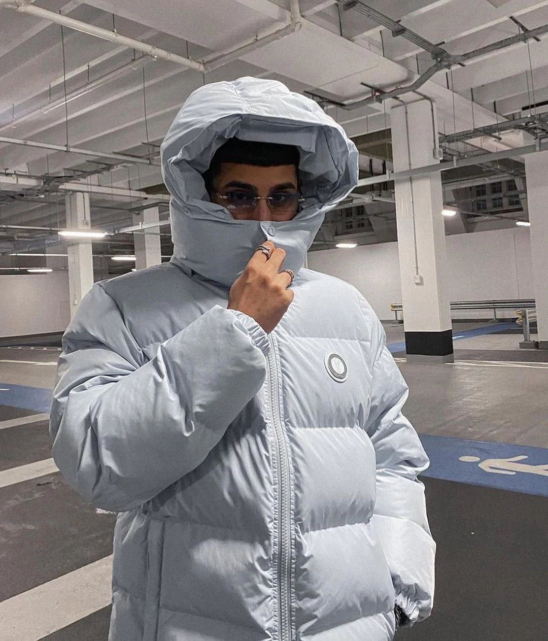 TS Detachable Hooded Puffer Jacket - Ice Blue