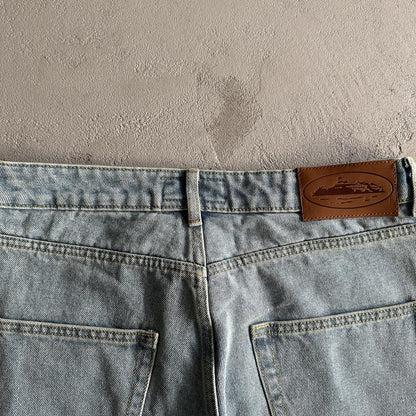 Crtez Island Baggy Jean Shorts - Light Blue