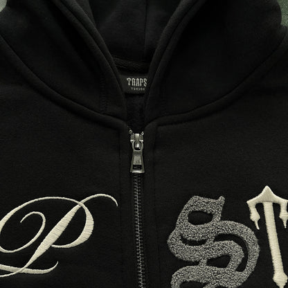TS Script Zip Through Tracksuit - Black Washed
