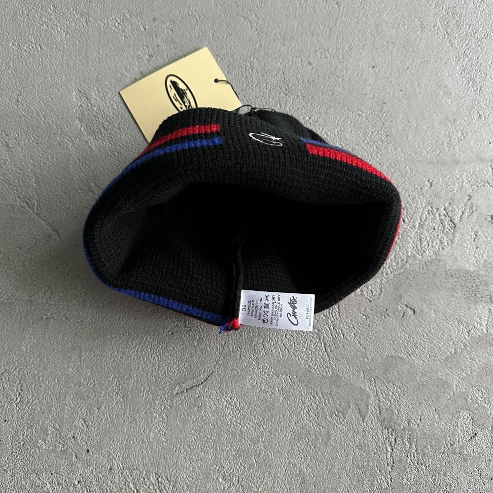Crtez Knit Stripe Beanie - Black/Blue/Red