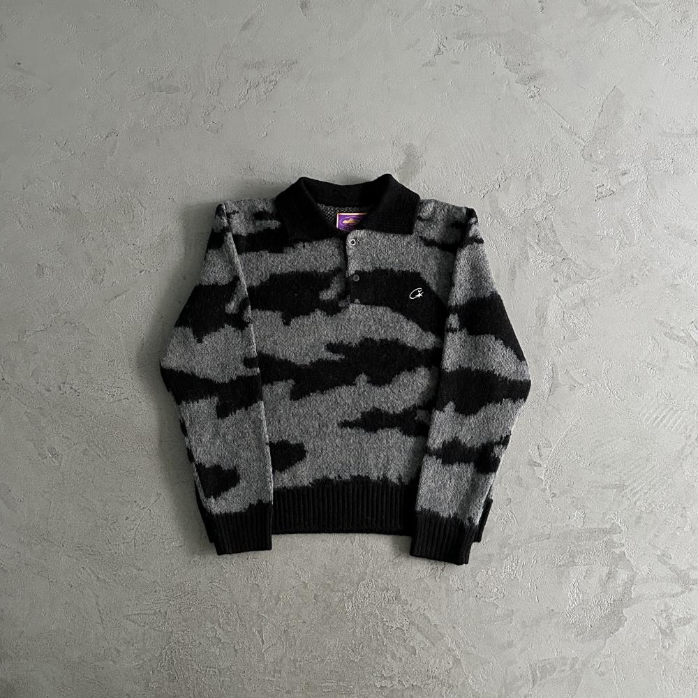Crtez More Hair Fuzzy Collar Sweater - Black/Grey