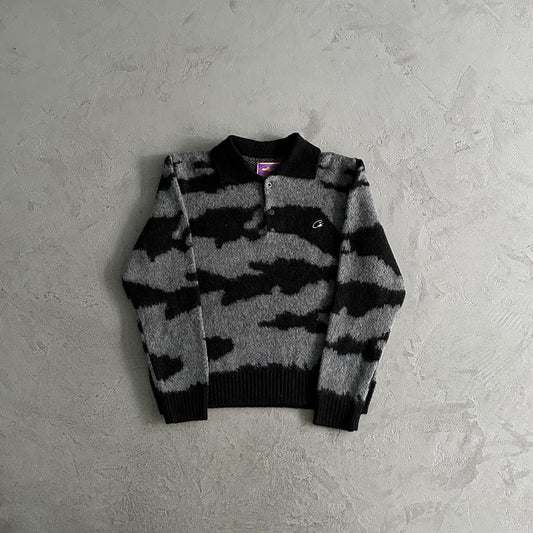 Crtez More Hair Fuzzy Collar Sweater - Black/Grey