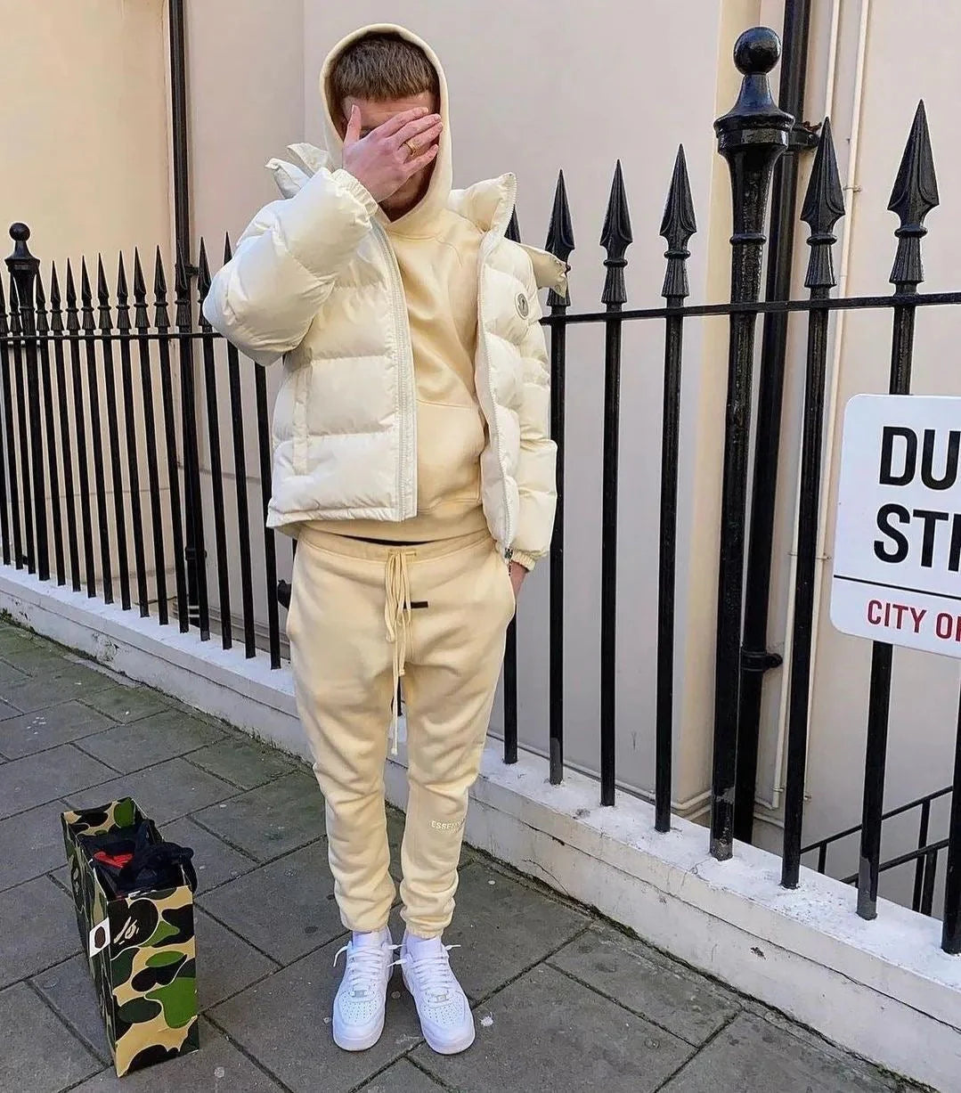 TS Detachable Hooded Puffer Jacket - Cream