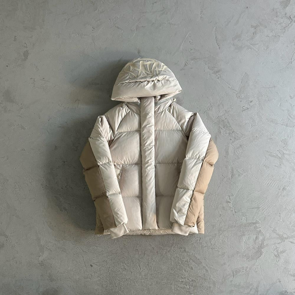 Syn Puffer Coat - Beige/White