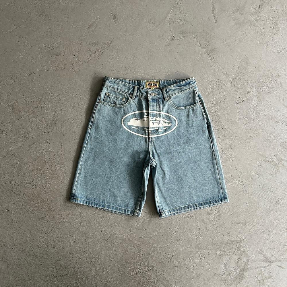 Crtez Island Baggy Jean Shorts - Light Blue