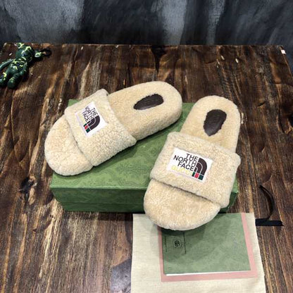 Gucci x The North Face Fur Sandals - Beige