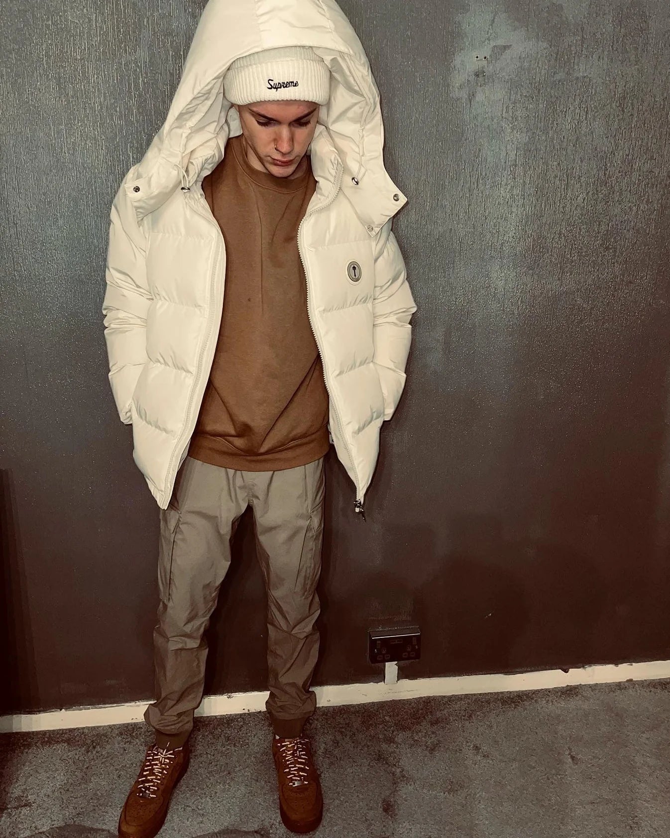 TS Detachable Hooded Puffer Jacket - Cream