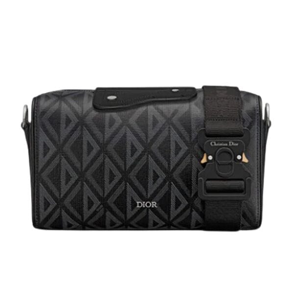 Dior Lingot 22 Diamond Canvas Side Bag - Black