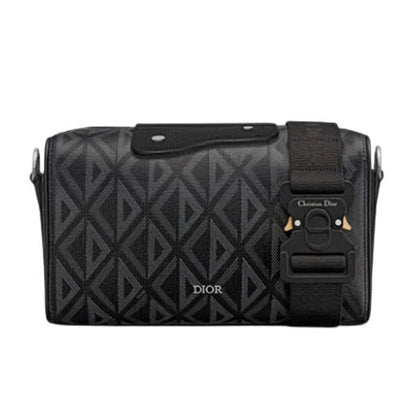 Dior Lingot 22 Diamond Canvas Side Bag - Black