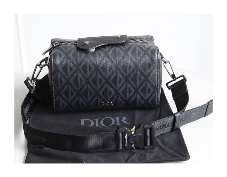 Dior Lingot 22 Diamond Canvas Side Bag - Black
