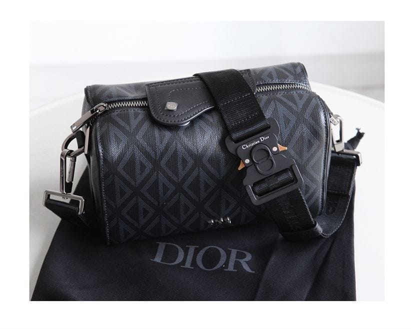 Dior Lingot 22 Diamond Canvas Side Bag - Black