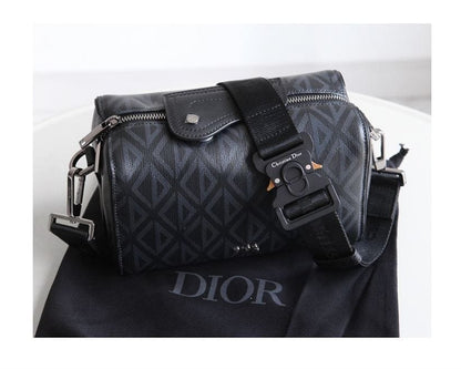 Dior Lingot 22 Diamond Canvas Side Bag - Black