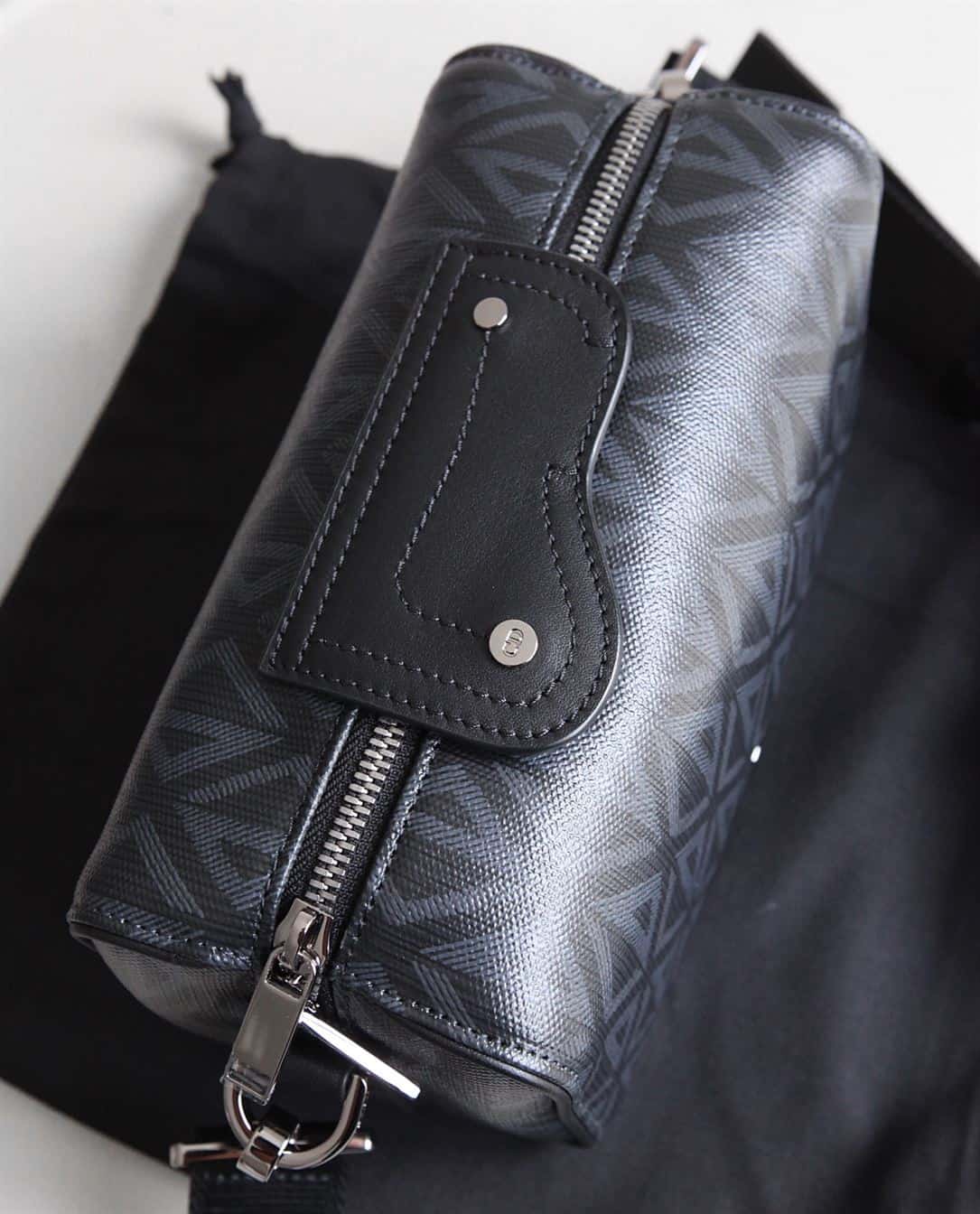 Dior Lingot 22 Diamond Canvas Side Bag - Black