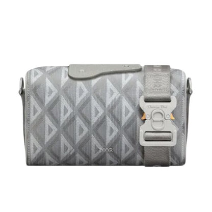Dior Lingot 22 Diamond Canvas Side Bag - White