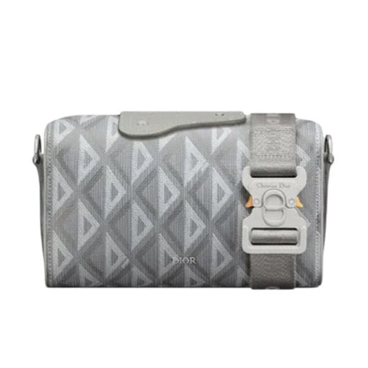 Dior Lingot 22 Diamond Canvas Side Bag - White
