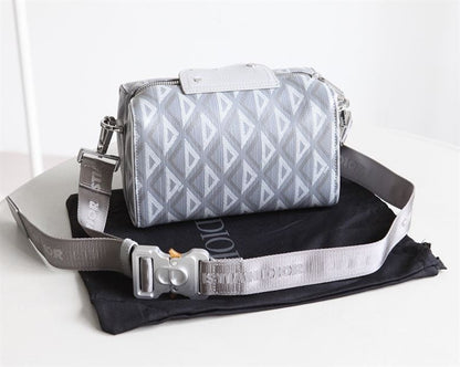 Dior Lingot 22 Diamond Canvas Side Bag - White
