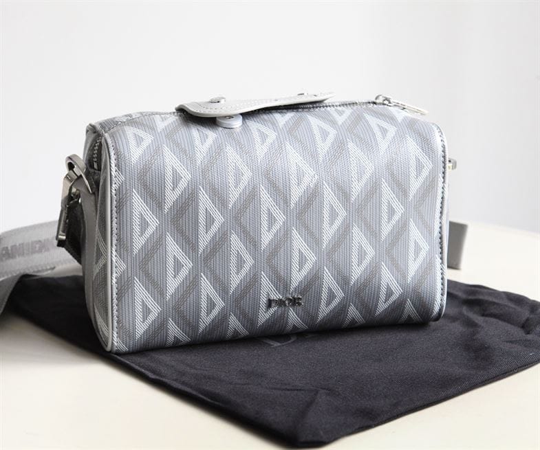 Dior Lingot 22 Diamond Canvas Side Bag - White