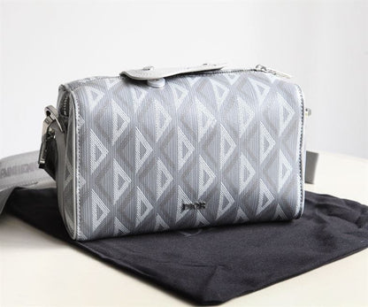 Dior Lingot 22 Diamond Canvas Side Bag - White
