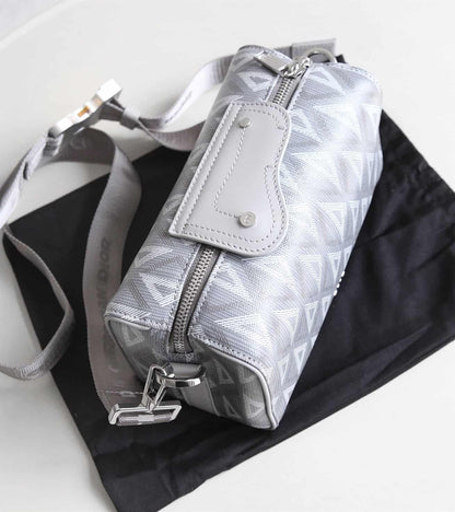 Dior Lingot 22 Diamond Canvas Side Bag - White
