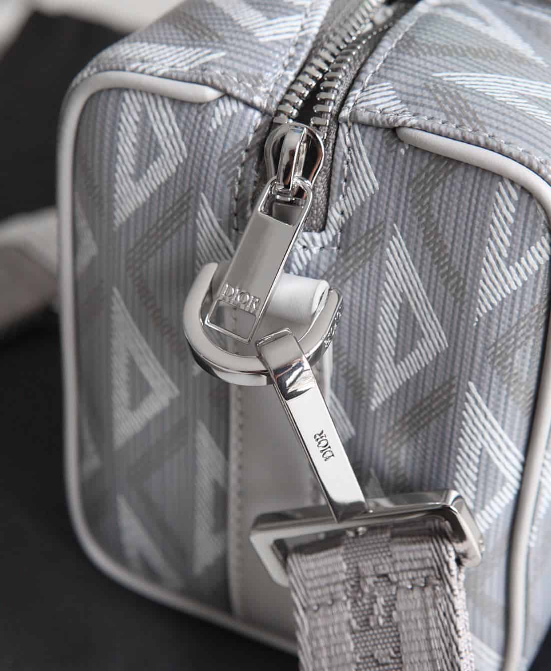 Dior Lingot 22 Diamond Canvas Side Bag - White
