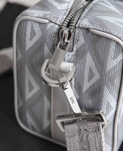 Dior Lingot 22 Diamond Canvas Side Bag - White