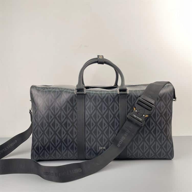 Dior Lingot 50 Diamond Canvas Duffle Bag - Black
