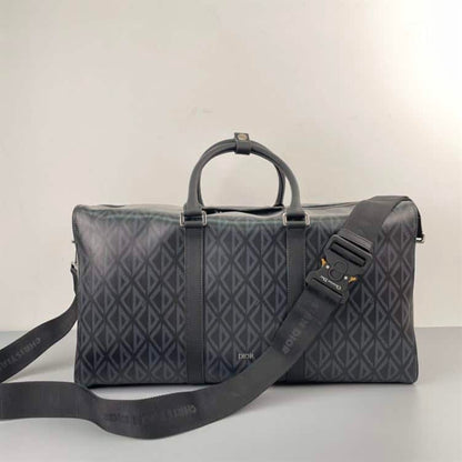 Dior Lingot 50 Diamond Canvas Duffle Bag - Black