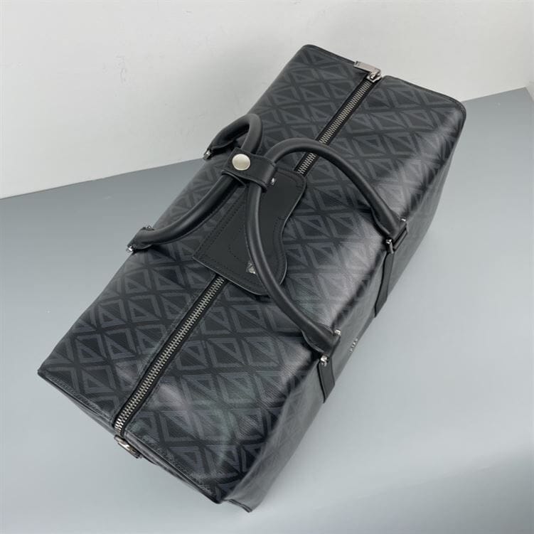 Dior Lingot 50 Diamond Canvas Duffle Bag - Black
