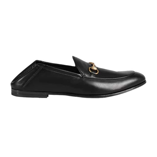 Gucci Gold Horsebit Leather Loafers - Black