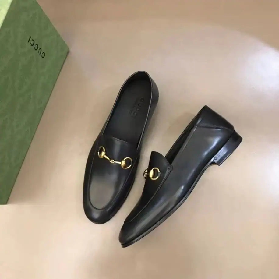 Gucci Gold Horsebit Leather Loafers - Black