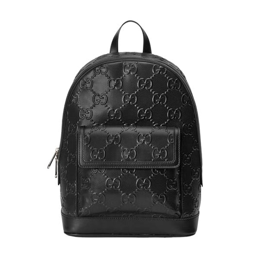 Gucci Logo Embossed Leather Backpack - Black