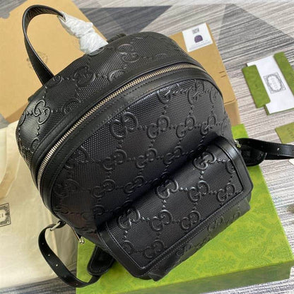 Gucci Logo Embossed Leather Backpack - Black