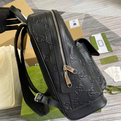Gucci Logo Embossed Leather Backpack - Black