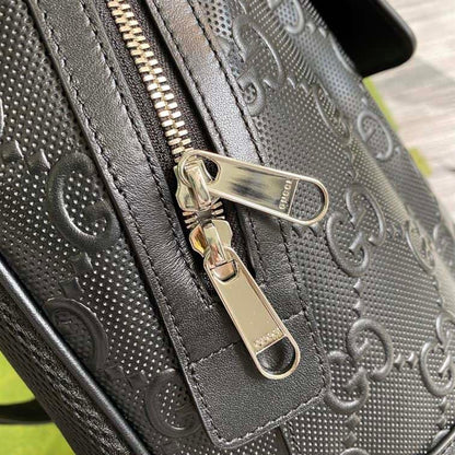 Gucci Logo Embossed Leather Backpack - Black
