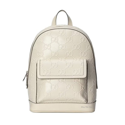Gucci Logo Embossed Leather Backpack - White