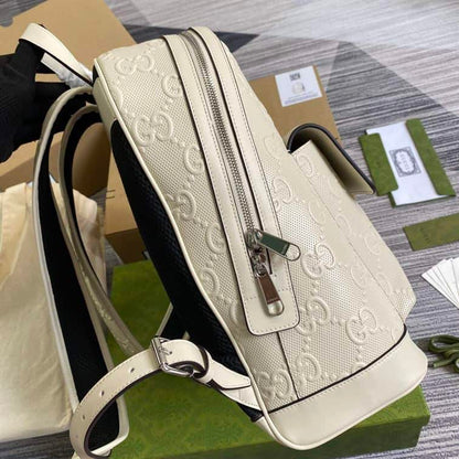 Gucci Logo Embossed Leather Backpack - White